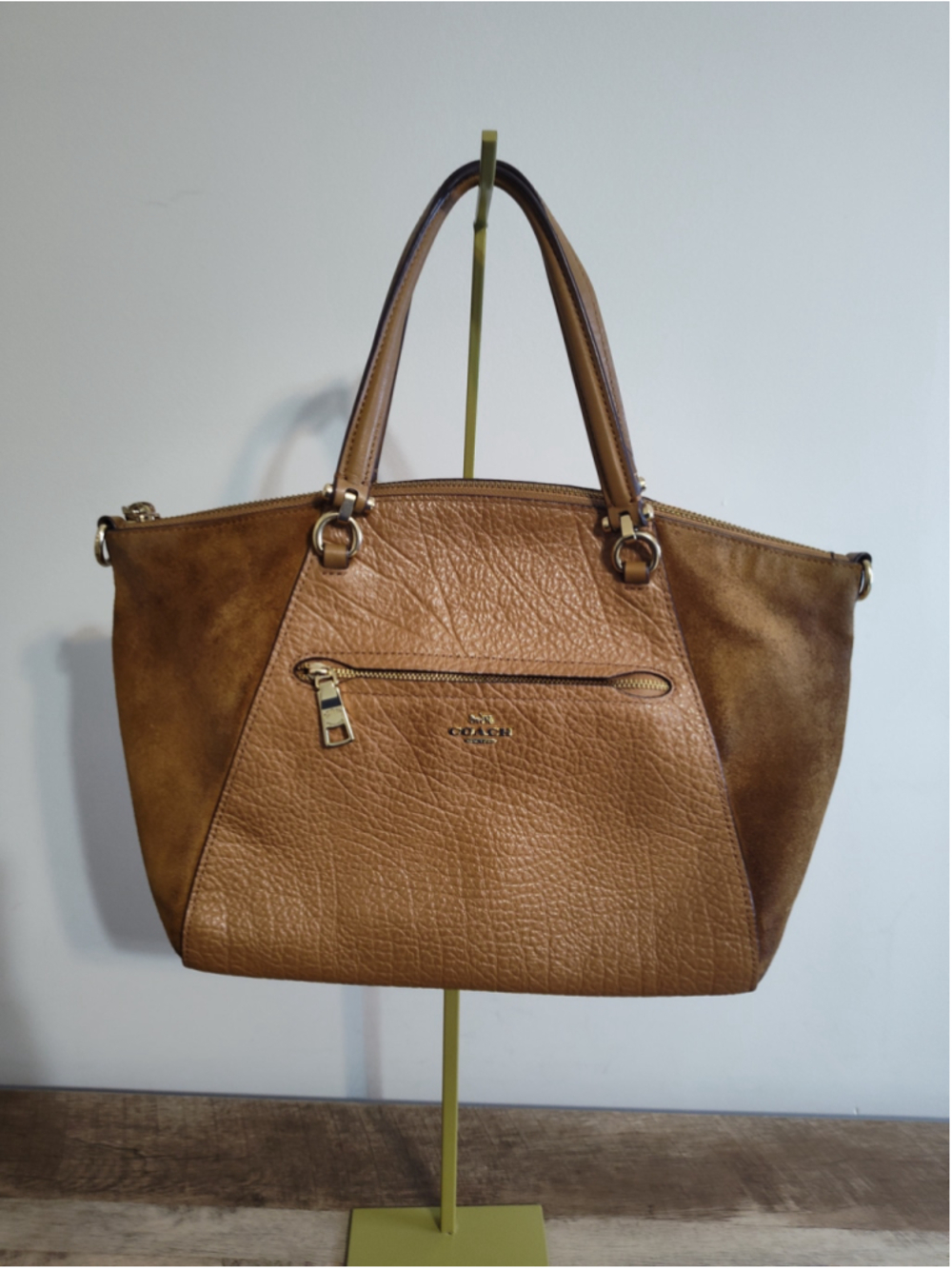 Women's Coach Leather and Suede Satchel Bag Brown and Tan